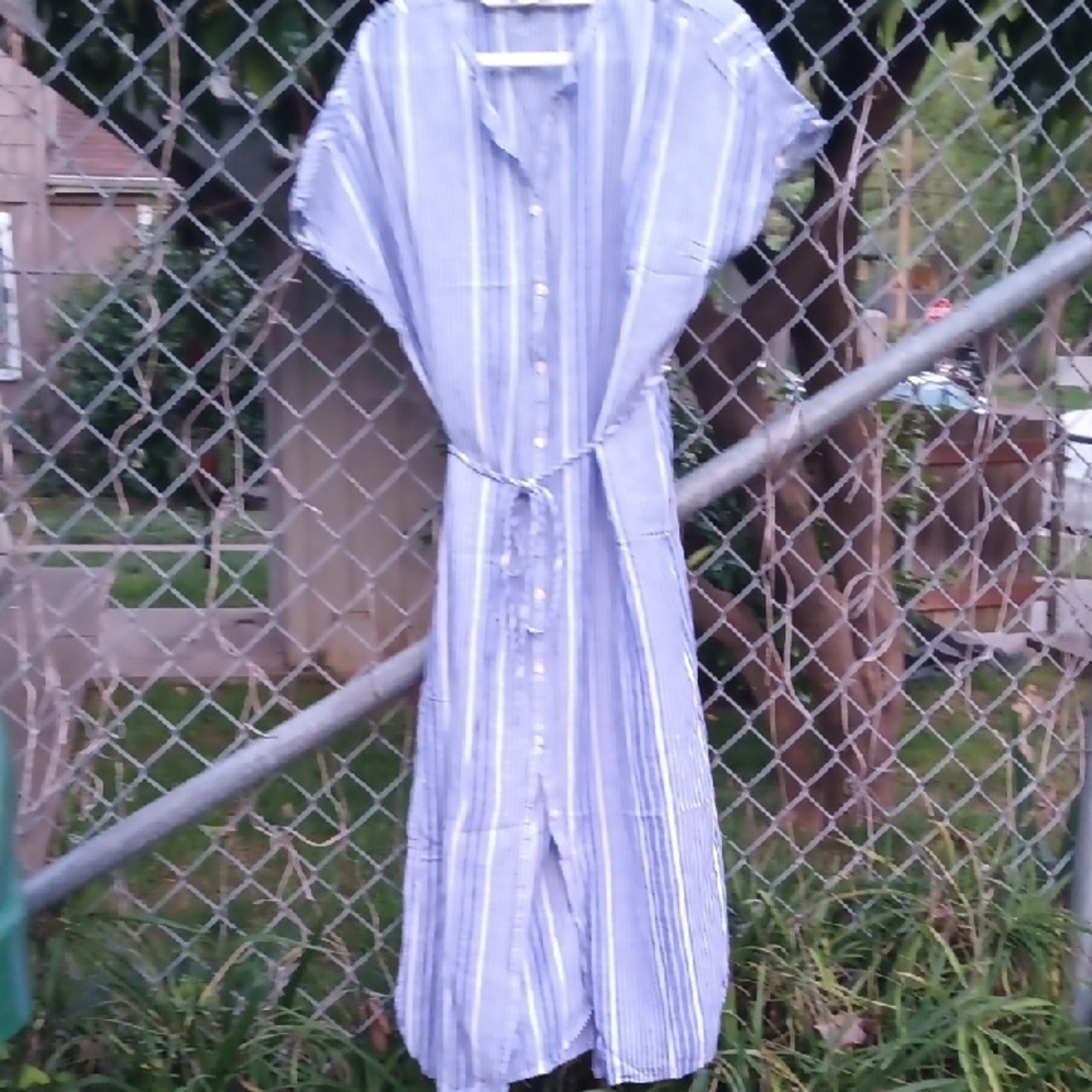 GAP White and Blue Casual Midi Sundress with Collar - Picture 7 of 8